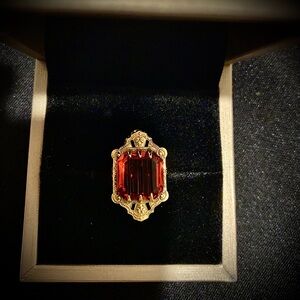 Antique Art Deco Floral Filigree Czech Glass Ring